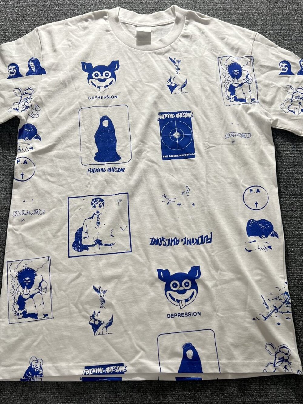 Fucking Awesome Cutoout 2 Tee Shirt Mens L White Blue Graphic